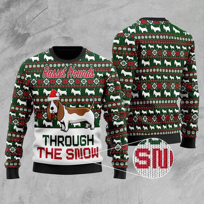 Basset Hounds Through The Snow Christmas Ugly Sweater, Christmas Ugly Sweater, Christmas Gift, Gift Christmas 2024