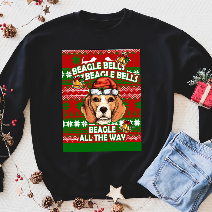 Beagle dog beagle all the way funny sweatshirt gifts christmas ugly sweater for men and women