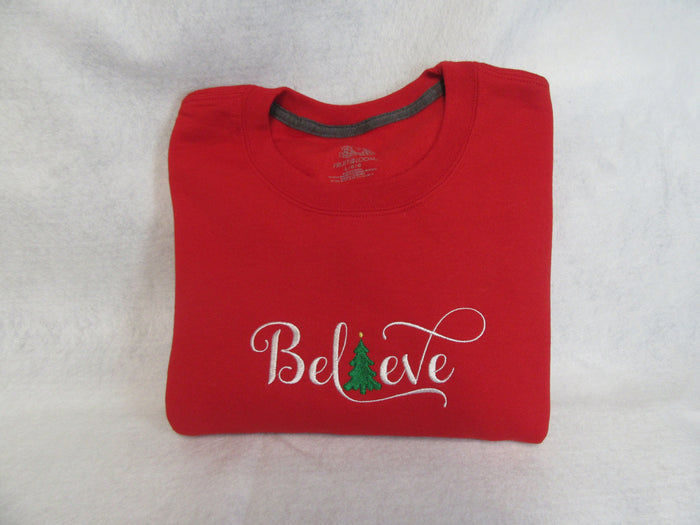 Believe Christmas Embroidered Sweatshirt or Hoodie