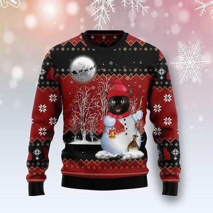 Black Cat Snowman Ugly Christmas Sweater, Christmas Ugly Sweater, Christmas Gift, Gift Christmas 2024