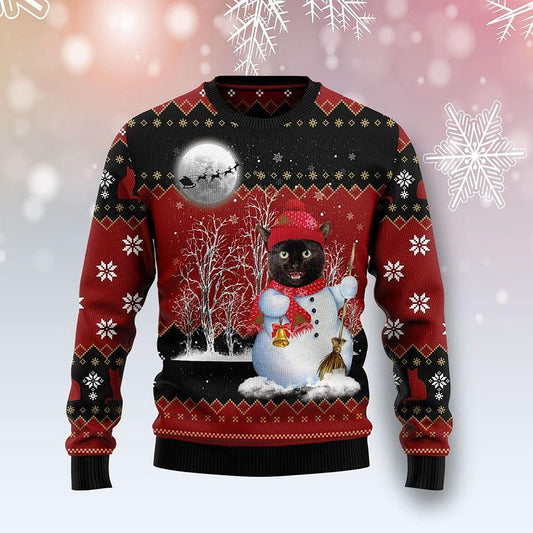Black Cat Snowman Ugly Christmas Sweater, Christmas Ugly Sweater, Christmas Gift, Gift Christmas 2024