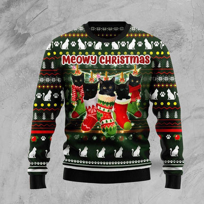 Black Cat Socks Ugly Christmas Sweater, Christmas Ugly Sweater, Christmas Gift, Gift Christmas 2024