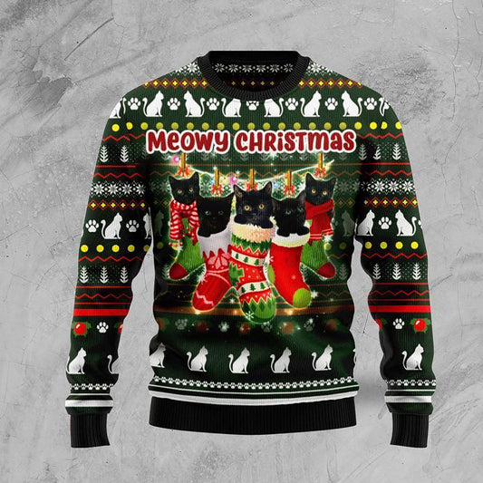 Black Cat Socks Ugly Christmas Sweater, Christmas Ugly Sweater, Christmas Gift, Gift Christmas 2024