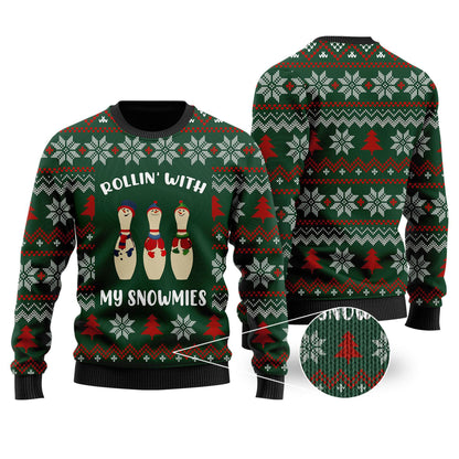 Bowling Rollin With My Snowmies Noel Pattern Ugly Sweater , Christmas Gift, Gift Christmas 2024