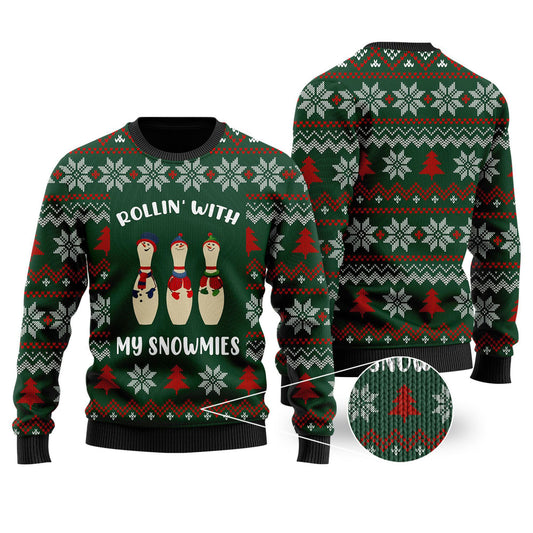 Bowling Rollin With My Snowmies Noel Pattern Ugly Sweater , Christmas Gift, Gift Christmas 2024