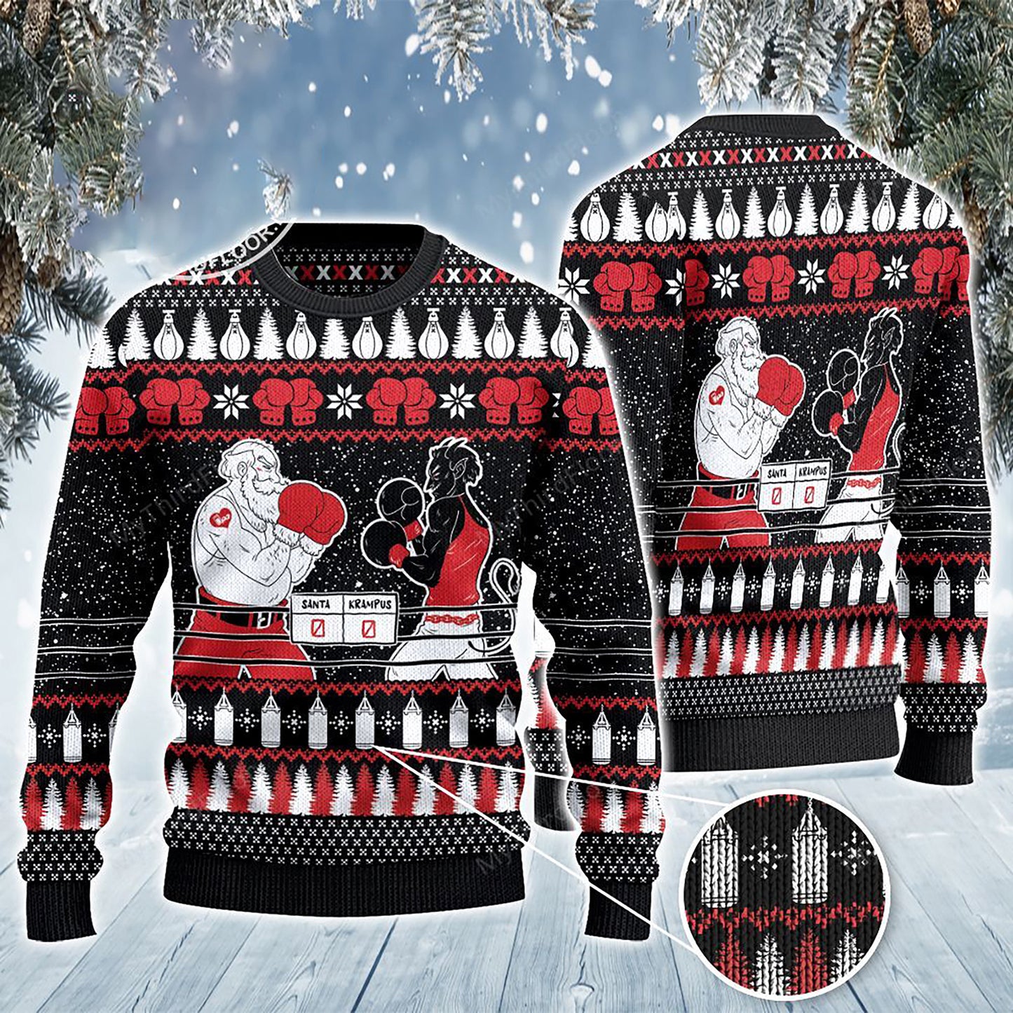 Boxing Lovers Gift Santa vs Krampus All Over Sweater, Christmas Ugly Sweater, Christmas Gift, Gift Christmas 2024
