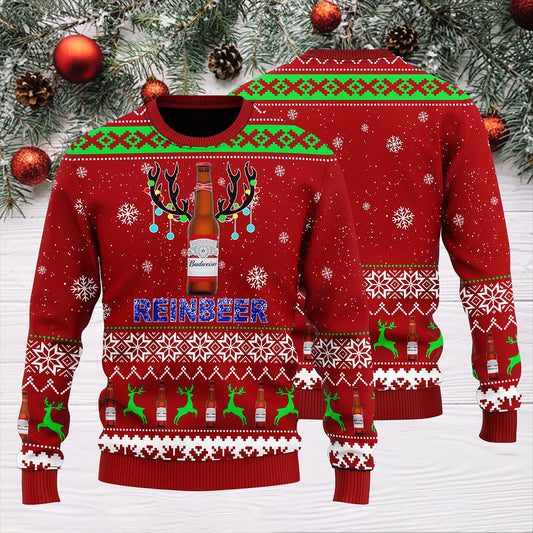 Budweiser Reinbeer Christmas Sweater, Christmas Ugly Sweater, Christmas Gift, Gift Christmas 2024