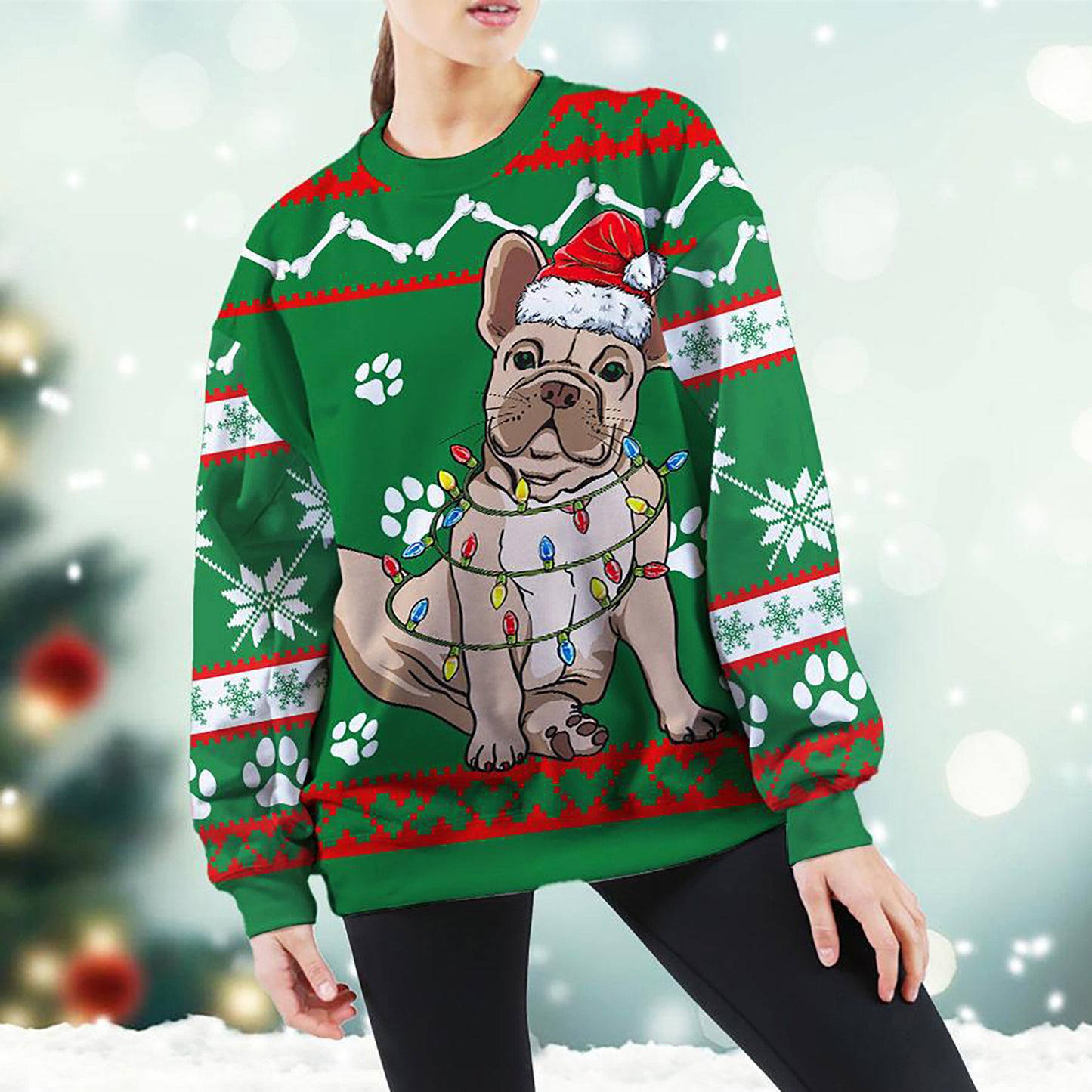 Bulldog Green Christmas Sweatshirt, Christmas Ugly Sweater, Christmas Gift, Gift Christmas 2024