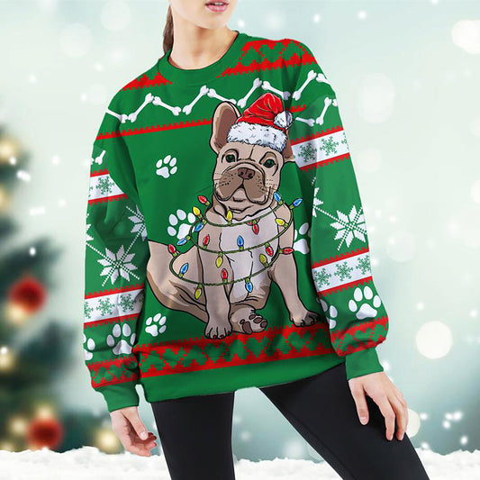 Bulldog Green Christmas Sweatshirt, Christmas Ugly Sweater, Christmas Gift, Gift Christmas 2024