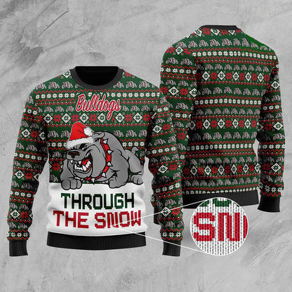 Bulldogs Through The Snow Christmas Ugly Sweater, Christmas Ugly Sweater, Christmas Gift, Gift Christmas 2024