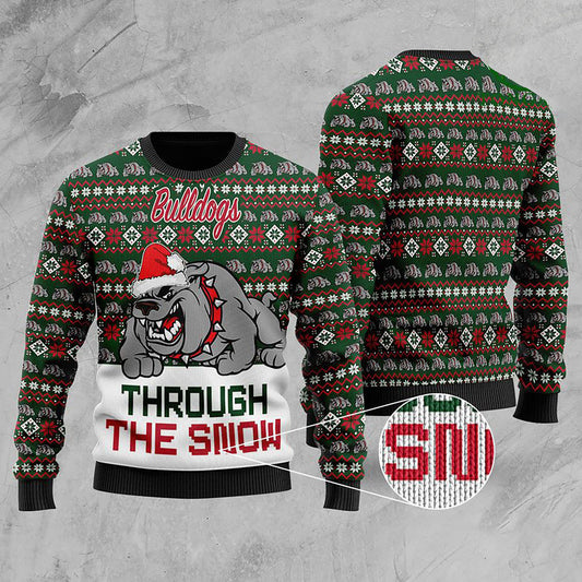 Bulldogs Through The Snow Christmas Ugly Sweater, Christmas Ugly Sweater, Christmas Gift, Gift Christmas 2024
