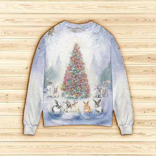 Bunny winter heaven Christmas Tree All Over Print Sweater, Christmas Ugly Sweater, Christmas Gift, Gift Christmas 2024