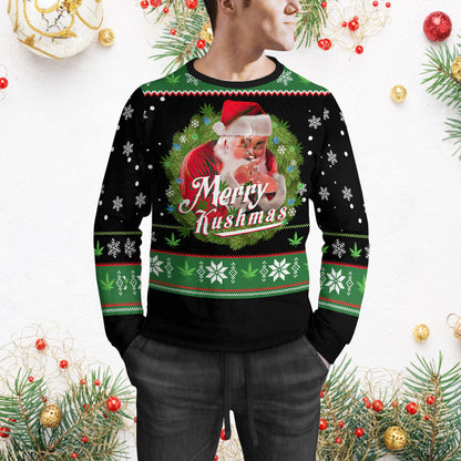 Hässlicher Cannabis-Weihnachtspullover, Lustiger Merry-Kushmas-Weihnachtspullover, Hässlicher Marihuanablatt-Pullover, Lustige Weihnachtsgeschenkidee