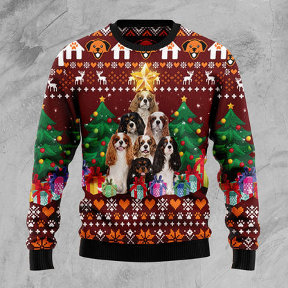 Cavalier King Charles Spaniel Pine Tree Ugly Christmas Sweater, Christmas Ugly Sweater, Christmas Gift, Gift Christmas 2024