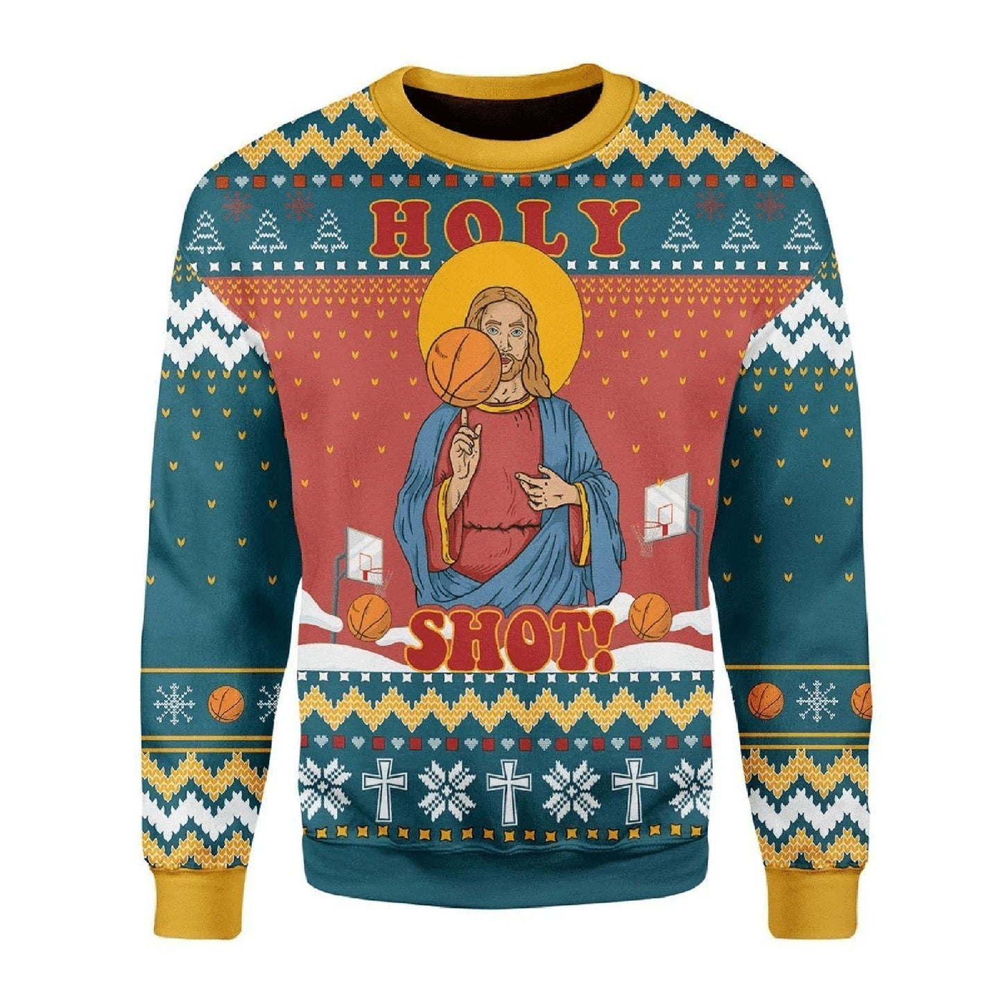 Christ Jesus Holy Shot baseketball Ugly Christmas Sweater, Christmas Ugly Sweater, Christmas Gift, Gift Christmas 2024