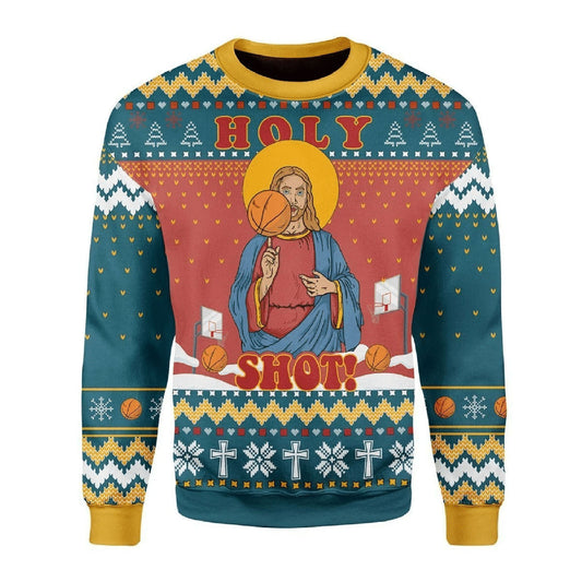 Christ Jesus Holy Shot baseketball Ugly Christmas Sweater, Christmas Ugly Sweater, Christmas Gift, Gift Christmas 2024