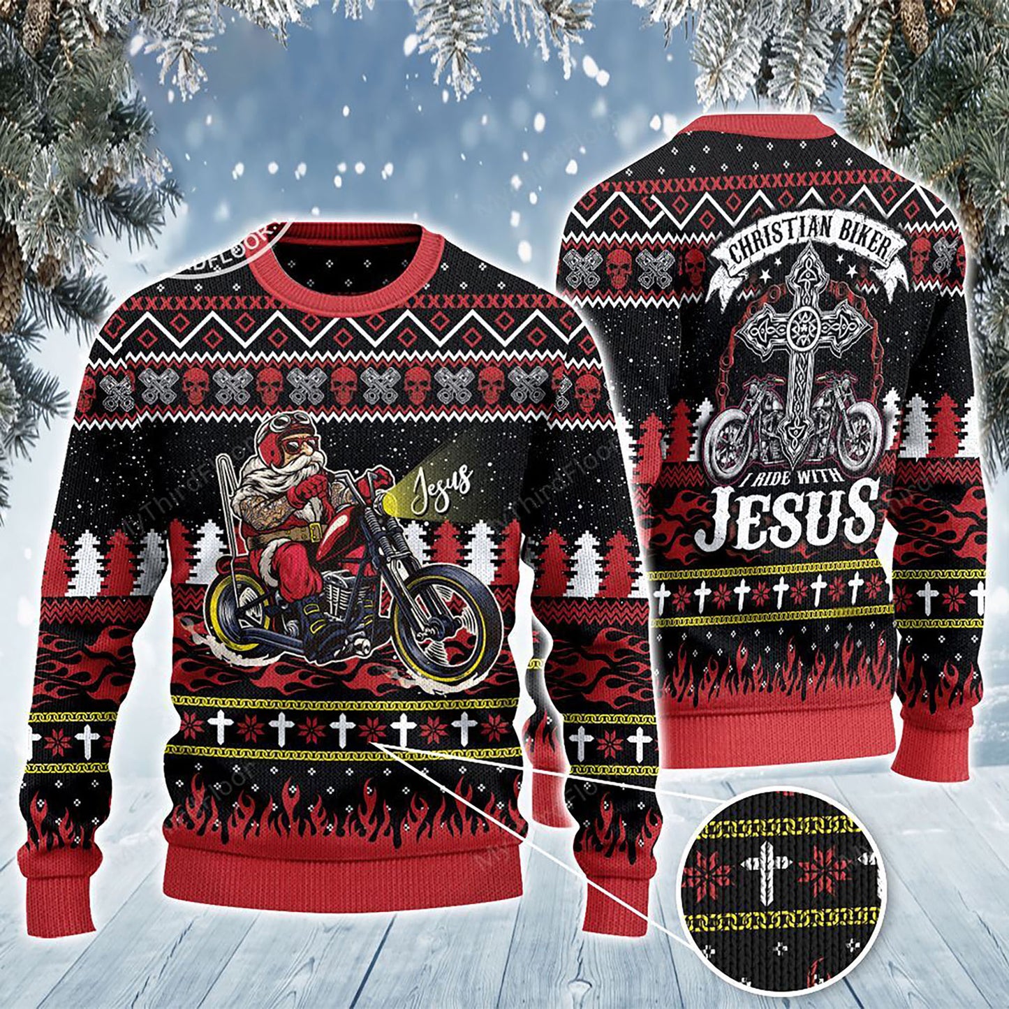 Christian Biker I Ride With Jesus All Over Print Sweater, Christmas Ugly Sweater, Christmas Gift, Gift Christmas 2024