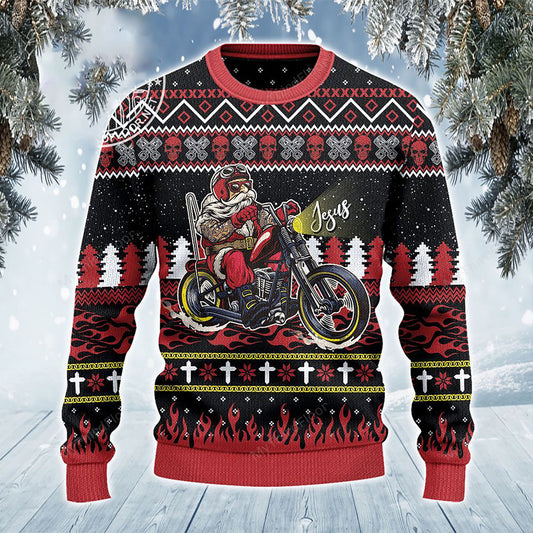 Christian Biker I Ride With Jesus All Over Print Sweater, Christmas Ugly Sweater, Christmas Gift, Gift Christmas 2024
