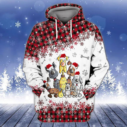 Christmas Dogs Lover White and Red Hoodie, Christmas Ugly Sweater, Christmas Gift, Gift Christmas 2024
