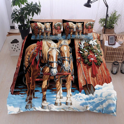 Christmas Horse in snow and Wreath Bedding Set Bedroom Set Bedlinen 3D,Bedding Christmas Gift,Bedding Set Christmas