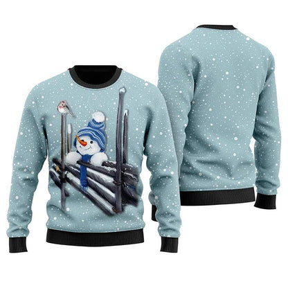 Christmas Snowman Wooden Fences Merry and Bright Sweater, Christmas Ugly Sweater, Christmas Gift, Gift Christmas 2024