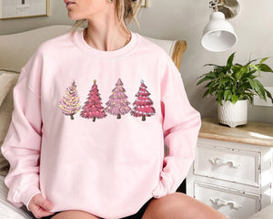 Christmas Sweatshirt Print Christmas Sweatshirt Merry Christmas Pink Christmas Trees Sweater Holiday Sweatshirt Cute Christmas Trees Sweater