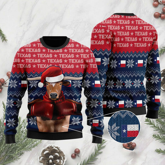 Christmas Texas Boxing Longhorn Ugly Sweater, Christmas Ugly Sweater, Christmas Gift, Gift Christmas 2024