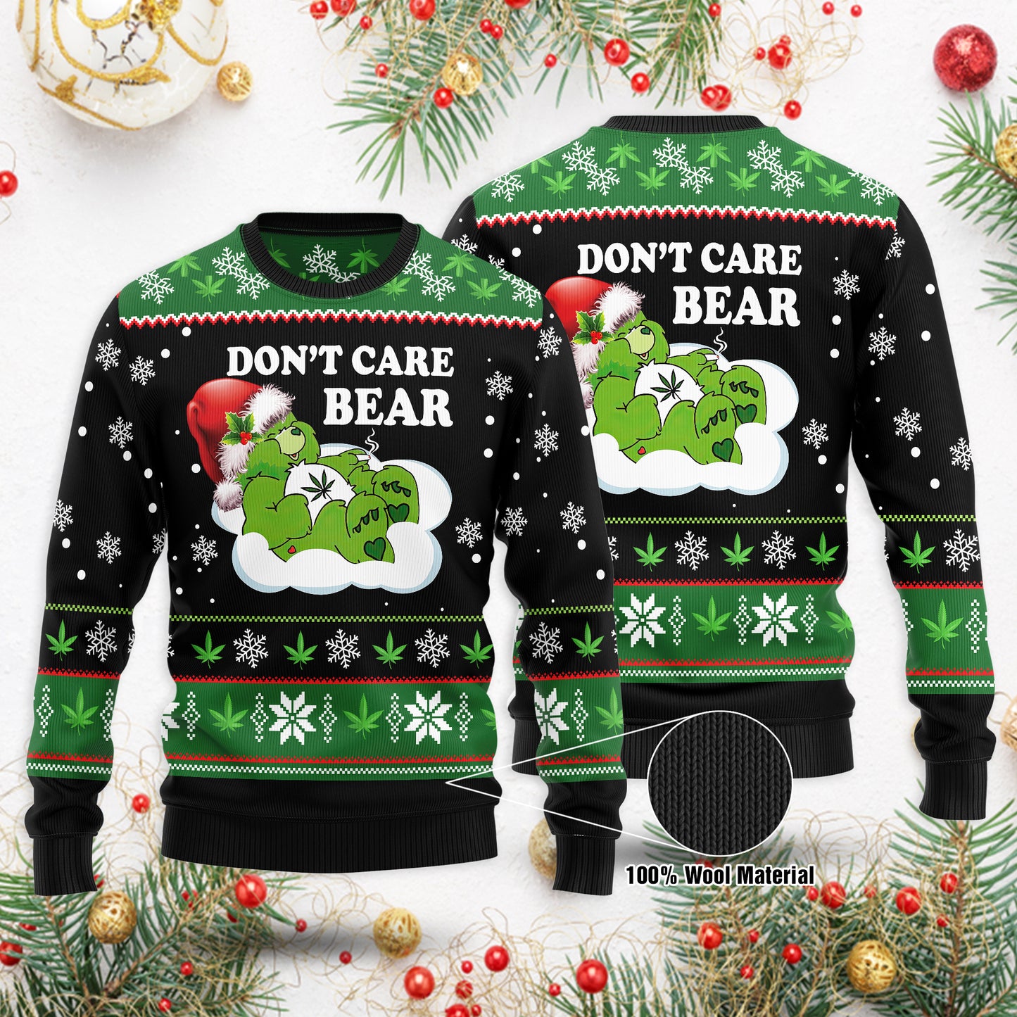 Christmas Weed Don't Care Bear Ugly Sweater Lustiger Weihnachtspullover Geschenkidee für Männer &amp; Frauen