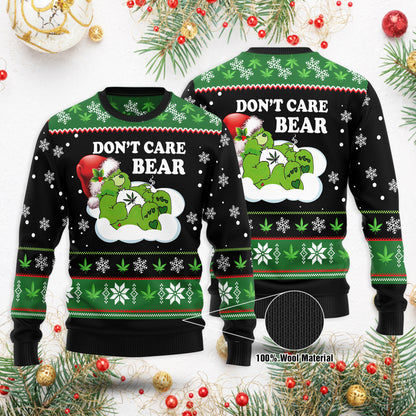 Christmas Weed Don't Care Bear Ugly Sweater Lustiger Weihnachtspullover Geschenkidee für Männer &amp; Frauen