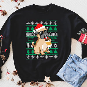 Coffee pug christmas funny sweatshirt gifts christmas ugly sweater for men and women