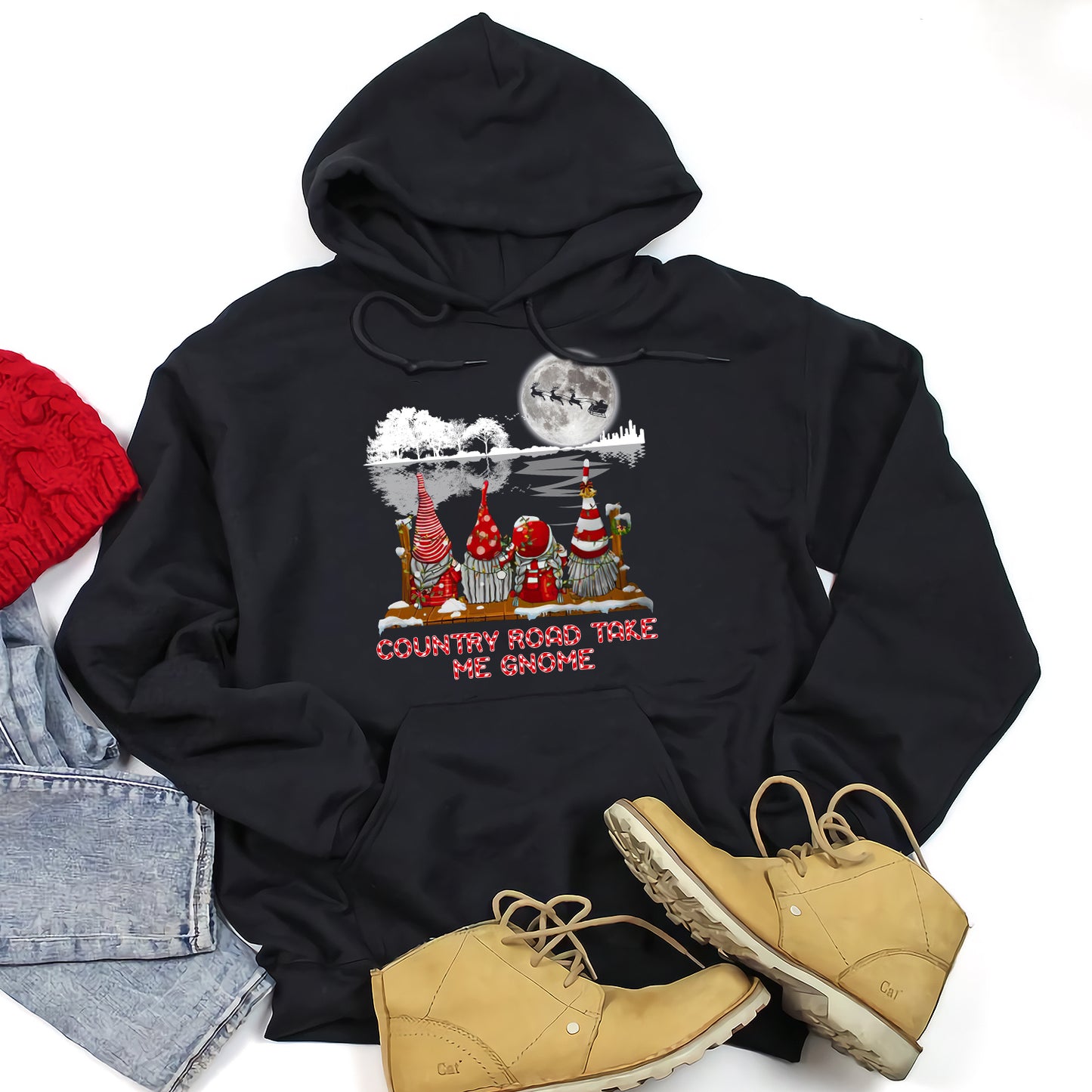 Country road take me Gnome - funny guitar tree hoddgifts christmas ugly hoodie for men and women