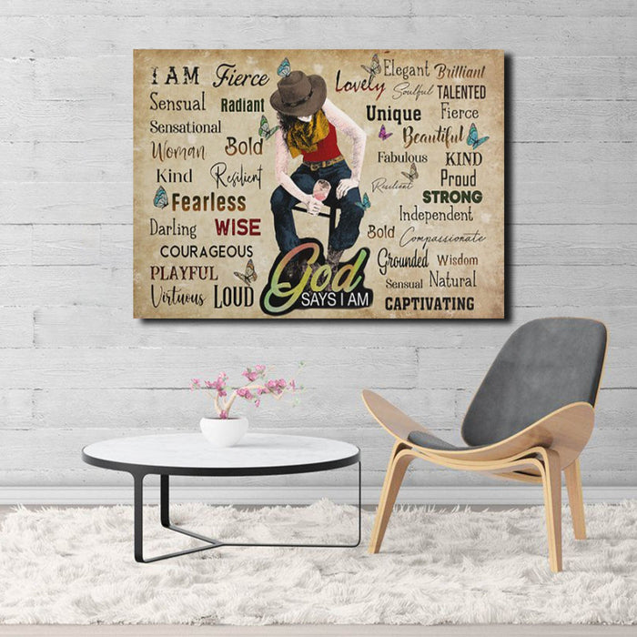 Cowgirl God Says I Am, Cowgirl Canvas, Gift for Her, Wall-art Canvas