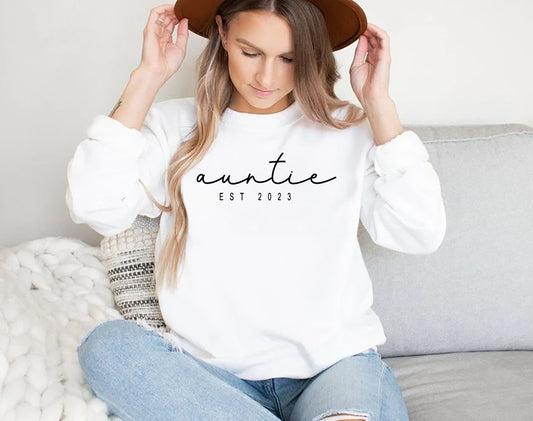 Custom Auntie Est 2023 Sweatshirt, First Mothers Day Gift, Personalized Gift, Mom Life Shirt, Mothers Day, Gift for Auntie