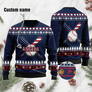 Custom Name Baseball Sweater For Baseball Players, Christmas Ugly Sweater, Christmas Gift, Gift Christmas 2024