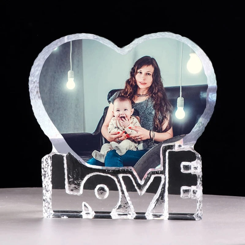 Personalized Custom 3D to Mom Laser Etched Photo Frame Engrave Crystal Glass Heart