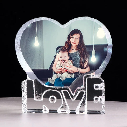 Personalized Custom 3D to Mom Laser Etched Photo Frame Engrave Crystal Glass Heart