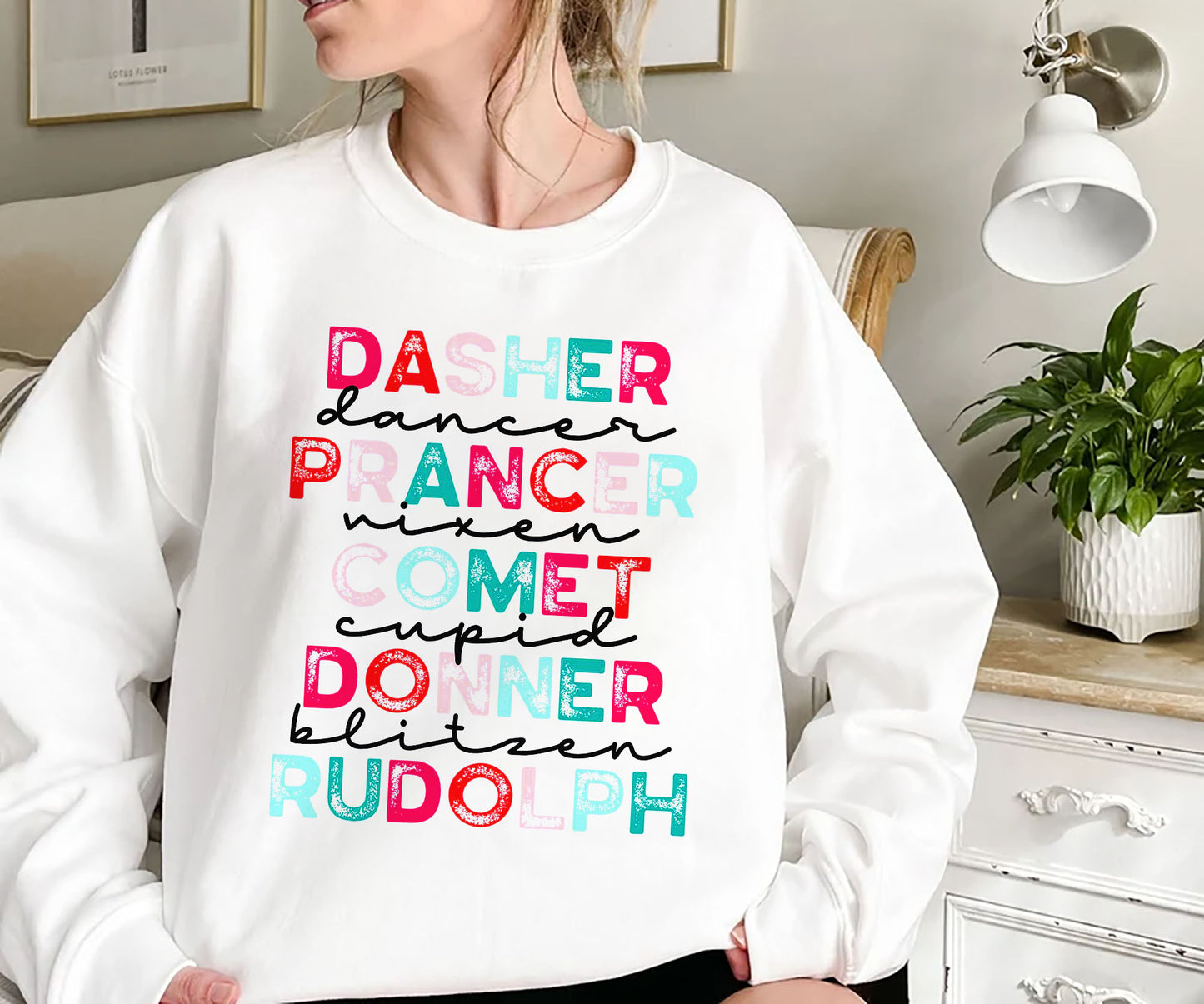 Dasher Dancer Prancer Vixen Comet Cupid Donner Blitzen Rudolph Sweatshirt, Weihnachtsgeschenke, Weihnachtsbekleidung, Weihnachtspullover