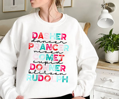 Dasher Dancer Prancer Vixen Comet Cupid Donner Blitzen Rudolph Sweatshirt, Weihnachtsgeschenke, Weihnachtsbekleidung, Weihnachtspullover