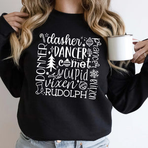 Drinking Christmas Sweatshirt, Christmas Sweatshirt, Dasher Dancer Prancer Vixen Comet Cupid Donner Blitzen Rudolph, Funny Christmas Sweater