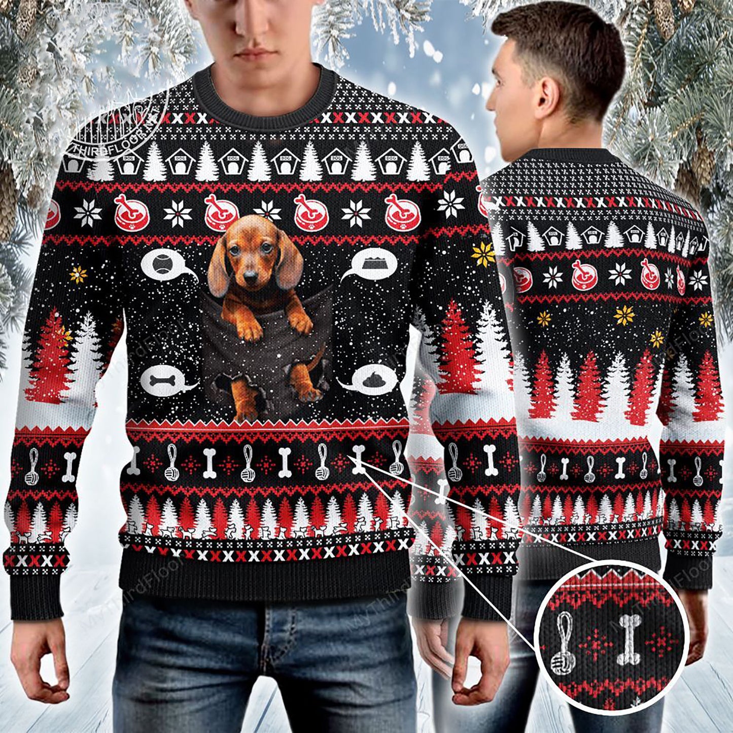 Dachshund Dog Lovers Gift Baby In Pocket Ugly Sweater, Christmas Ugly Sweater, Christmas Gift, Gift Christmas 2024