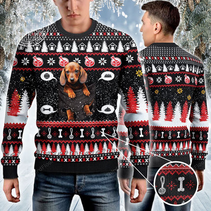 Dachshund Dog Lovers Gift Baby In Pocket Ugly Sweater, Christmas Ugly Sweater, Christmas Gift, Gift Christmas 2024