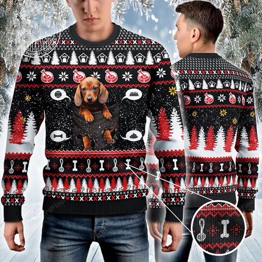 Dachshund Dog Lovers Gift Baby In Pocket Ugly Sweater, Christmas Ugly Sweater, Christmas Gift, Gift Christmas 2024