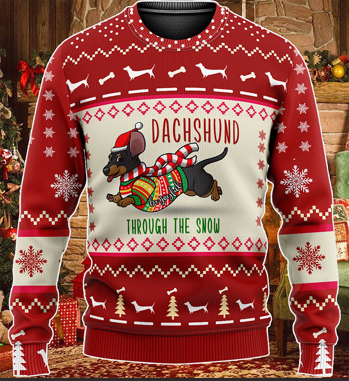 Dachshund Through The Snow Christmas KNITTED Sweater, Christmas Ugly Sweater, Christmas Gift, Gift Christmas 2024