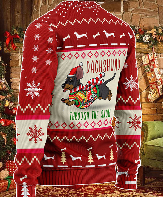 Dachshund Through The Snow Christmas KNITTED Sweater, Christmas Ugly Sweater, Christmas Gift, Gift Christmas 2024