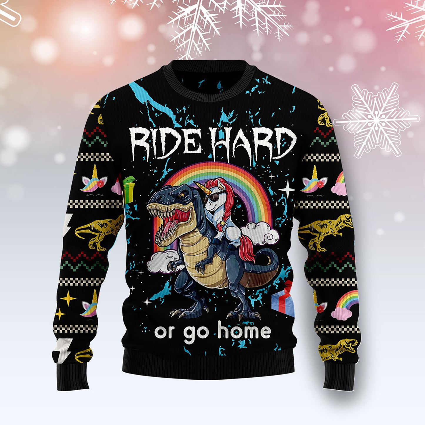 Dinosaur Unicorn Ride Hard Ugly Christmas Sweater, Christmas Ugly Sweater, Christmas Gift, Gift Christmas 2024
