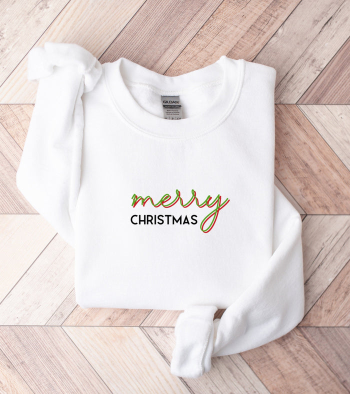 Embroidered Merry Christmas Crewneck Sweatshirt, Christmas Embroidered Sweatshirt