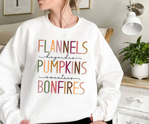 Flannels Hayrides Pumpkins Sweaters Bonfires, Pumpkin Sweatshirt, Fall Sweatshirt, Thanksgiving Sweatshirt, Autumn Sweatshirt, Thanksgiving