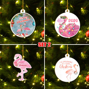 Funny Christmas Flamingo Ornaments Set, Flamingo Ho Ho Ornament Set, Funny Christmas Ornament Family Gift Idea