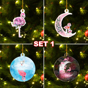 Christmas Flamingo Ornaments Set, Flamingo Ho Ho Ornaments, Funny Christmas Ornament Family Gift Idea For Flamingo Lover