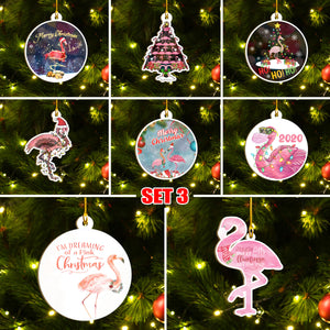 Funny Christmas Flamingo Ornaments Set, Flamingo Ho Ho Ornament Set, Funny Christmas Ornament Family Gift Idea